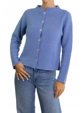 Cardigan tinta unita con bottoni e colletto alla coreana misto cashmere 